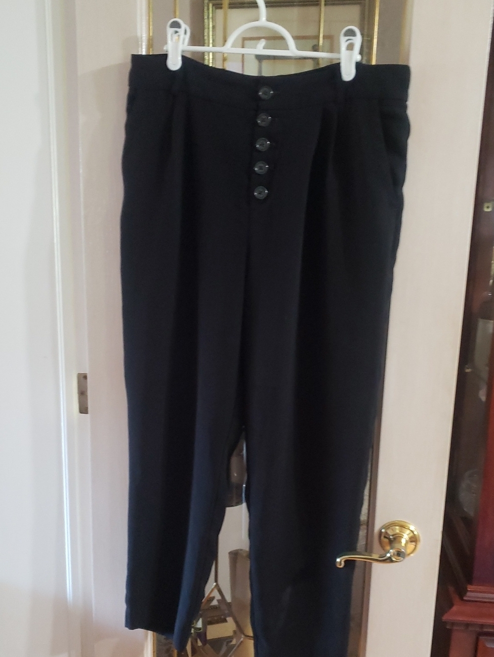 Vtg.Anthropologie Sasha Button Fly Pockets High Rise Black Wine Red Taper Pant 8